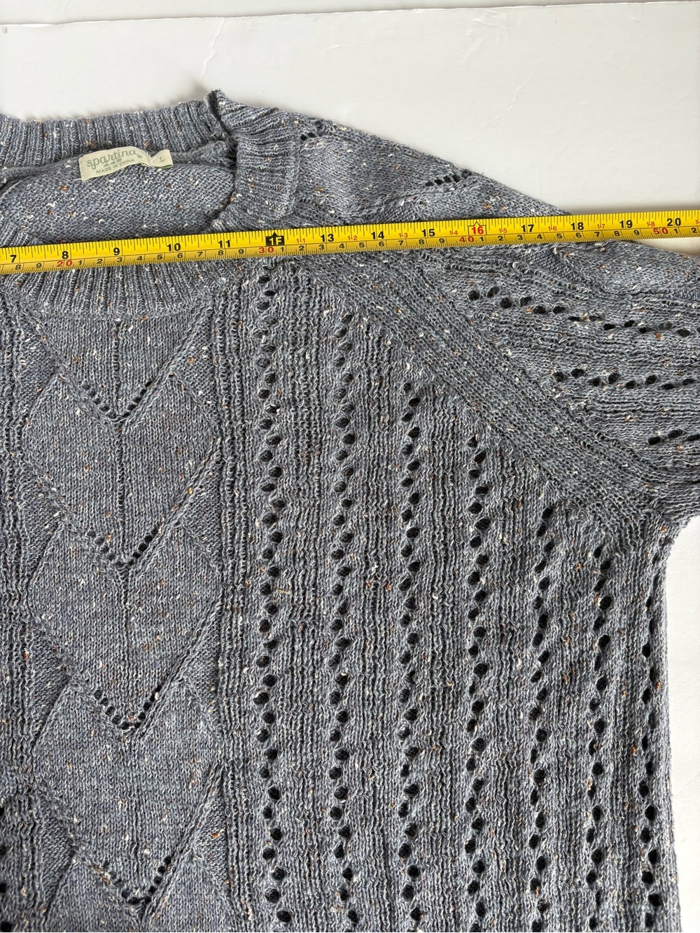 Spartina Shelby linen blend blue gray open knit pull over lightweight sweater - Picture 13 of 15